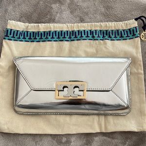 Silver and Gold Tory Burch clutch